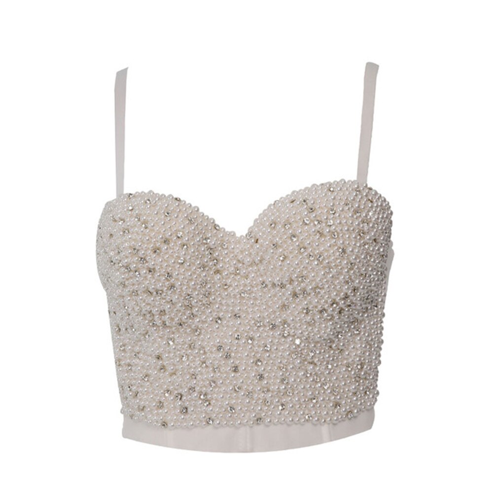 Irene Tinnie Hand-made Pearls Jewel Diamond Bralet Women's Bustier Bra Wedding Party Corset Cropped Top Vest Plus Size 1601