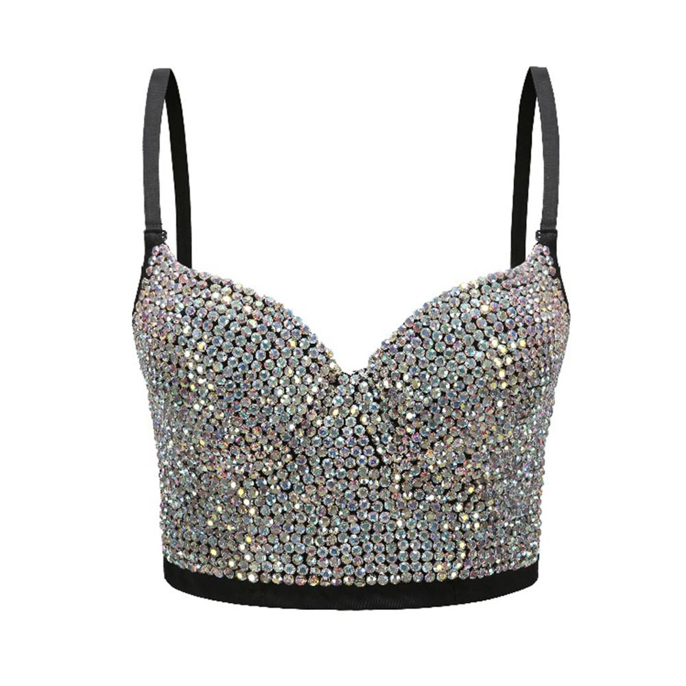 Irene Tinnie Hand-made Pearls Jewel Diamond Bralet Women's Bustier Bra Wedding Party Corset Cropped Top Vest Plus Size 12101