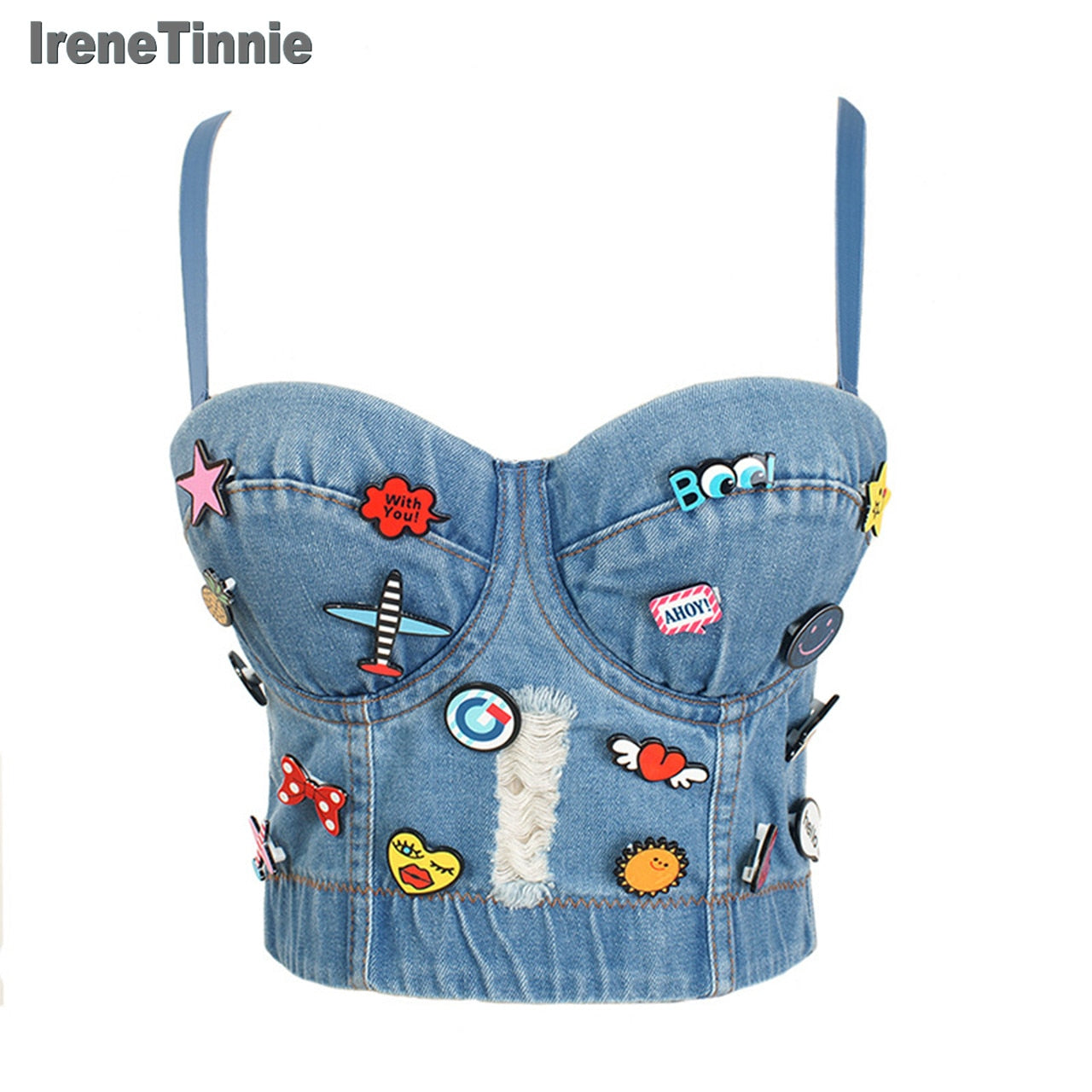 Irene Tinnie Sexy Cute Hole Cartoon Decoration Push Up Bustier Women's Bralette Cropped Top Vest Plus Size AMAIO