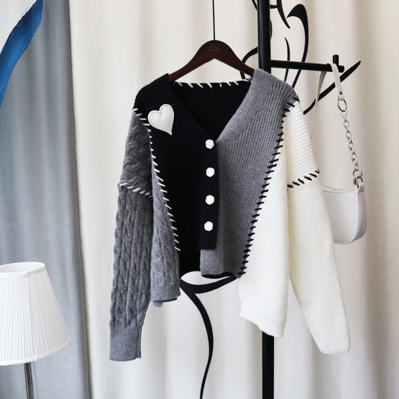 Irregular Love Design Knitted Cardigan Sweaters Women Thick Warm Autumn Winter Sweater Single-breasted Cardigan Women Default Title