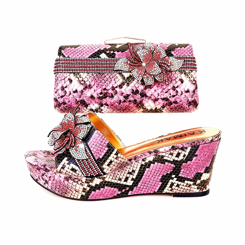 Italian Design Shoe Bag Set Women Summer Thick Bottom -Suitable for Wedding Party Size 37 to Size 44 04