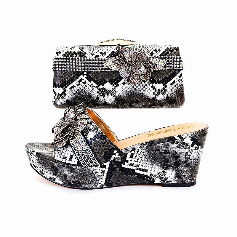 Italian Design Shoe Bag Set Women Summer Thick Bottom -Suitable for Wedding Party Size 37 to Size 44 06