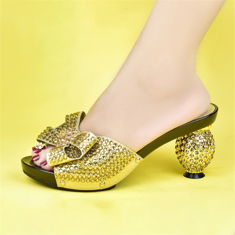 Italian Shoe and Bag Set for Party In Women Summer High Heeled Shoes for Women Designer Shoes Women Luxury Gold