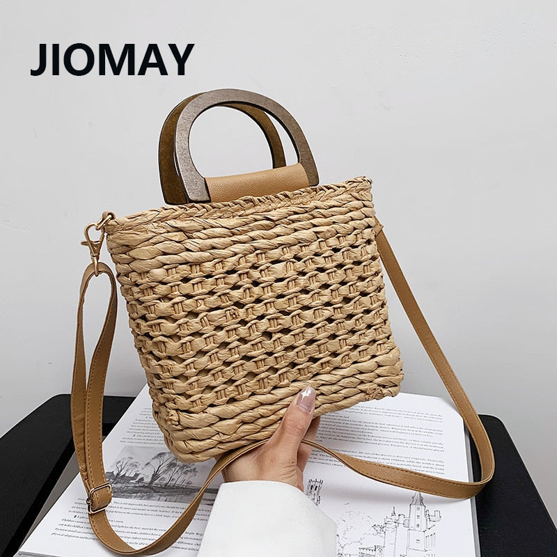 JIOMAY Luxury Bags for Women Straw Bags Weave Tote Bags Designer Handbag Summer 2024 Purse Drawstring Closure Beach Shoulder Bag