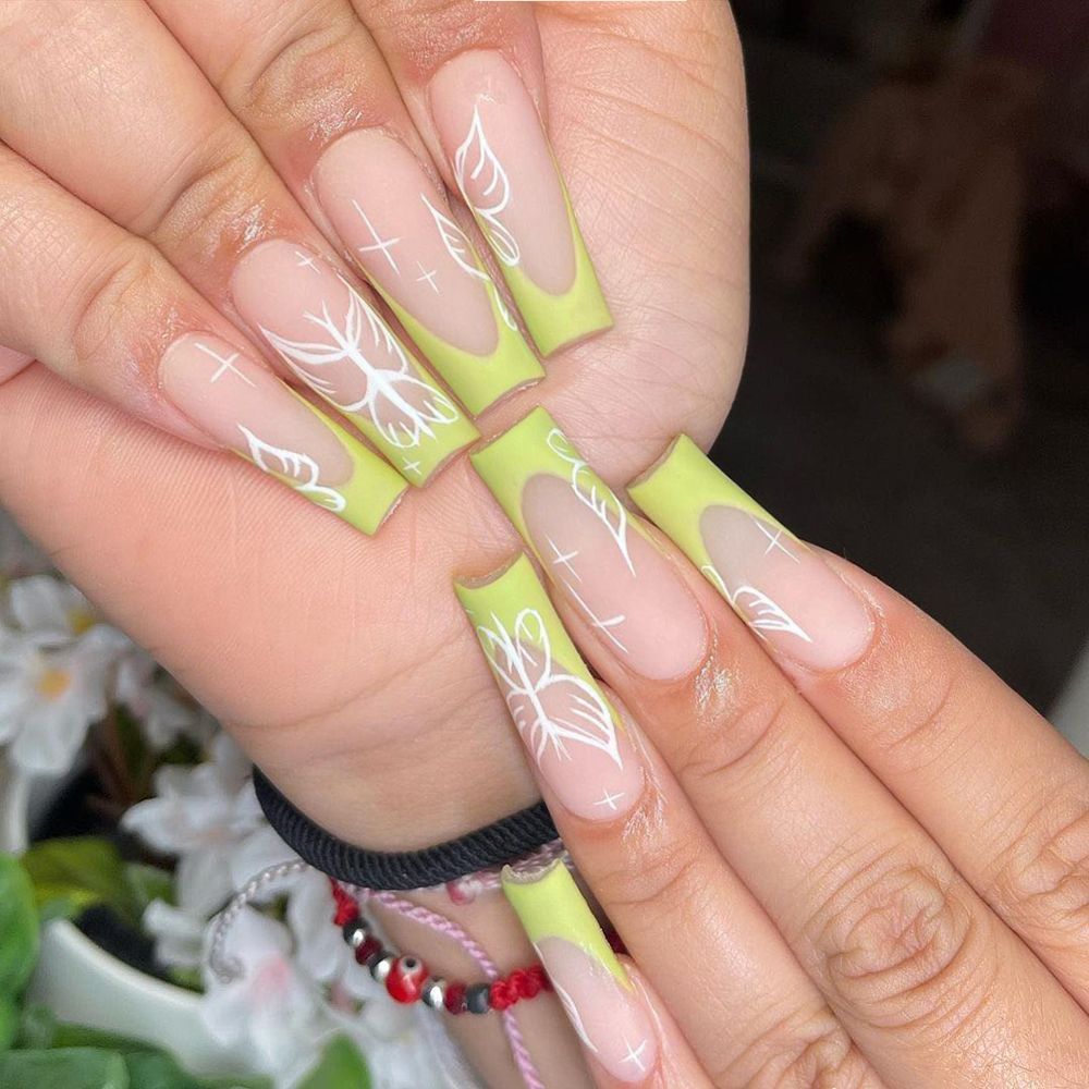 Japanese Style Black Graffiti False Nails Detachable Long Coffin Ballet Fake Nails Full Cover Nail Tips Press on Nails 24Pcs 03