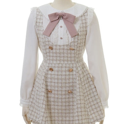 Japanese Style Cute Sweet Shorts Suit 2024 Spring and Autumn Lace Up Bow Neck Plaid Coat Suit Girl and Short Pants 2 Piece Sets APRICOT One Size