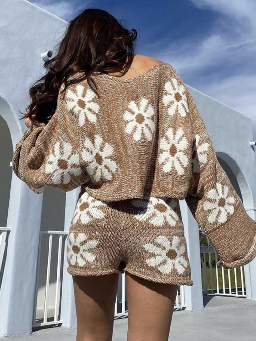 Jastie 3 Colors 2024 Winter Autumn Women's Sweater Sets Daisy Floral Knitted Loungewear Loose Pullover Tops Short Pants