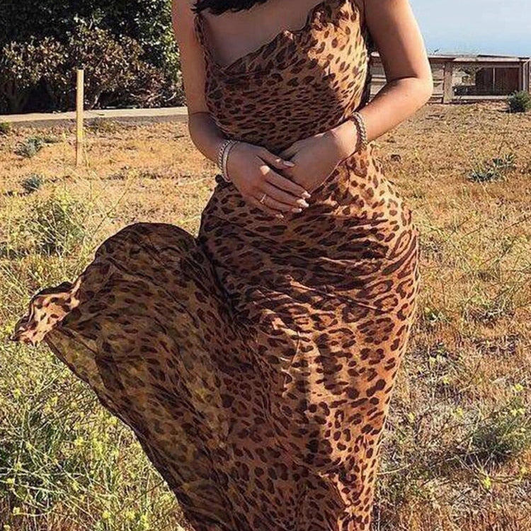 Julissa Mo Leopard Print V-Neck Sexy Bodycon Long Dress Women Lace Up Backless Summer Dresses Female Straps Party Beach Vestidos