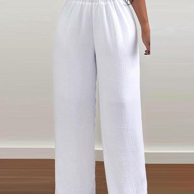 Jumpsuits for Women 2024 Spring Fashion Off Shoulder Casual Plain Short Sleeve Shirred Waist Daily Long Wide Leg Jumpsuit