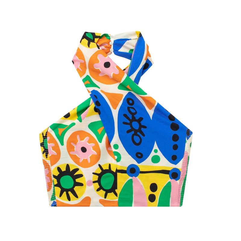 KJMYYX 2024 Fashion Summer Print Skirt Sets For Women Female Causal Halter Sleeveless Camisole Tops A-Line Mid-Calf Skirt AE099Tops