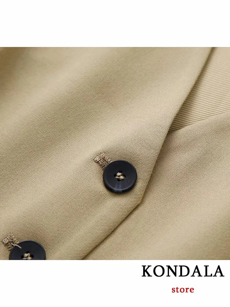 KONDALA Vintage Khaki Office Lady Suit V-Neck Single Button Sleeveless Vest High Waist Long Straight Pants Fashion 2024 Autumn