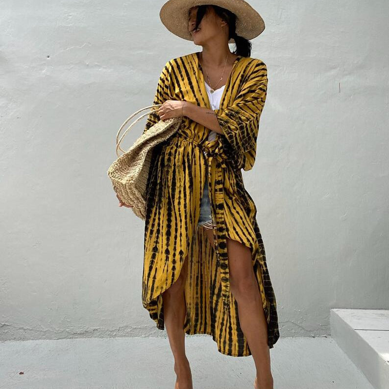 Kaftan Beach Tunic Beach Cover up Saida de Praia Swimsuit Yellow One Size