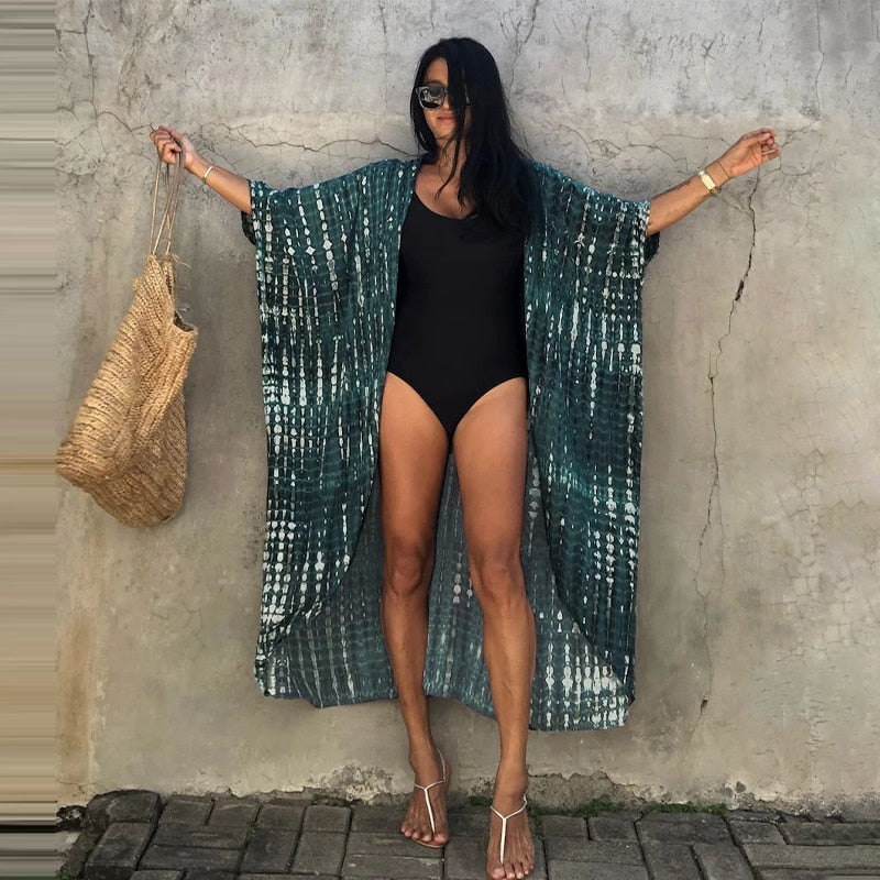 Kaftan Beach Tunic Beach Cover up Saida de Praia Swimsuit Women Bikini cover up Pareo Sarong Beachwear Q1225-8 One Size