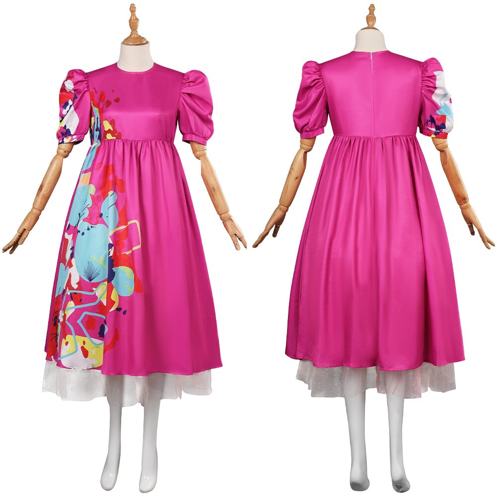 Kate Barbie McKinnon Cosplay Fashion Rose Red Printed Dress Women Costume Outfits Adult Female Girls Halloween Carnival Suit