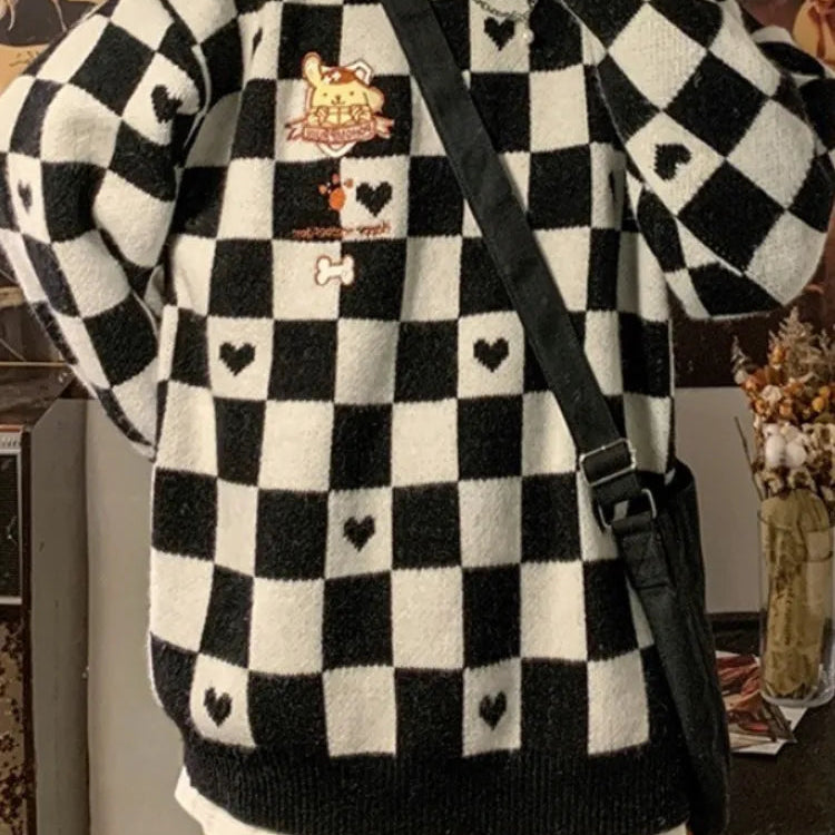 Kawaii Autumn Winter Women's Sweater Pullover Loose Long Sleeve Top Jumper Korean Fashion Oversized Sweater Clothes for Women Black