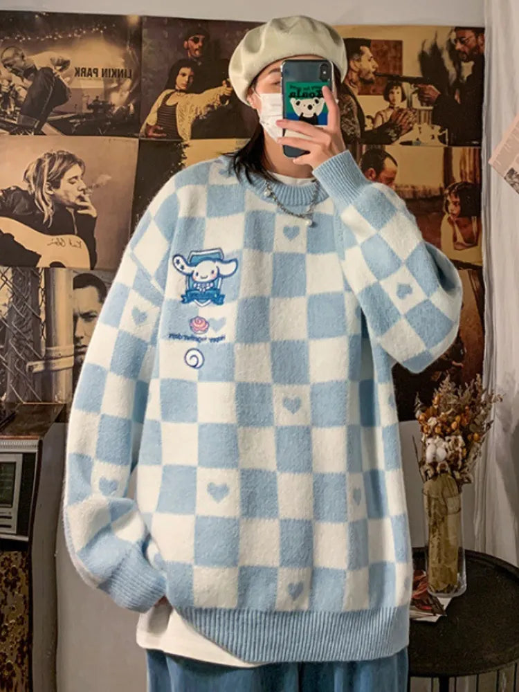 Kawaii Autumn Winter Women's Sweater Pullover Loose Long Sleeve Top Jumper Korean Fashion Oversized Sweater Clothes for Women Blue