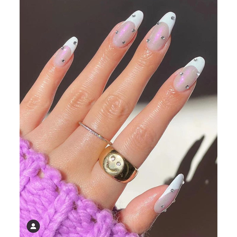 Kawaii Barbie Handmade Nails Almond False Nails Long Stiletto Fake Nails with Flame Design Wearable Press on Nails Full Cover Nail Tips Manicure Tools 131