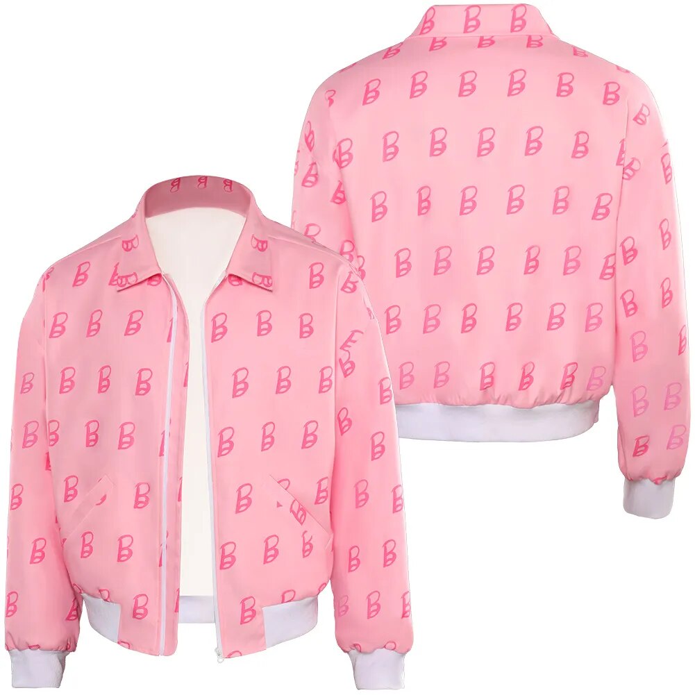 Ken Cosplay Costume Pink Coat Movie Barbier Printed Black Jacket Men Adult Outfit Outwear Halloween Carnival Party Role Suit B