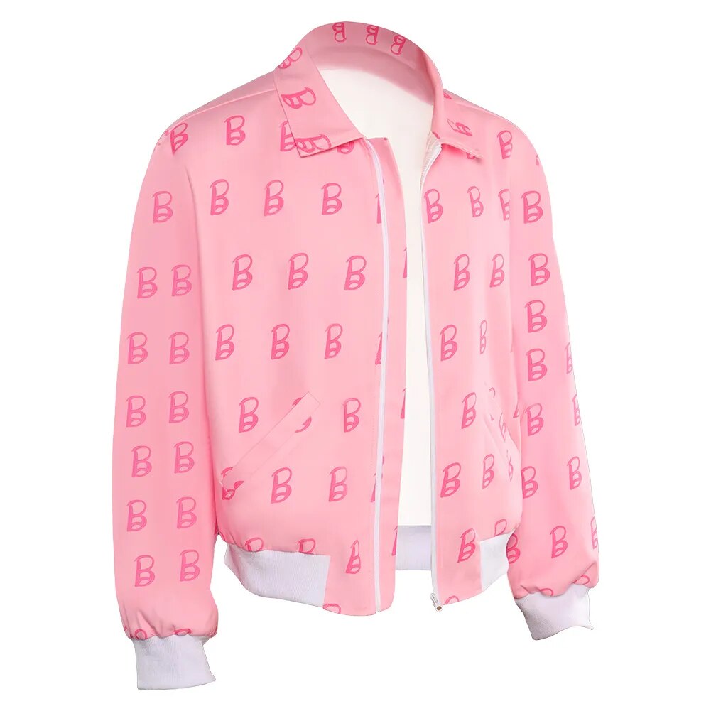 Ken Cosplay Costume Pink Coat Movie Barbier Printed Black Jacket Men Adult Outfit Outwear Halloween Carnival Party Role Suit