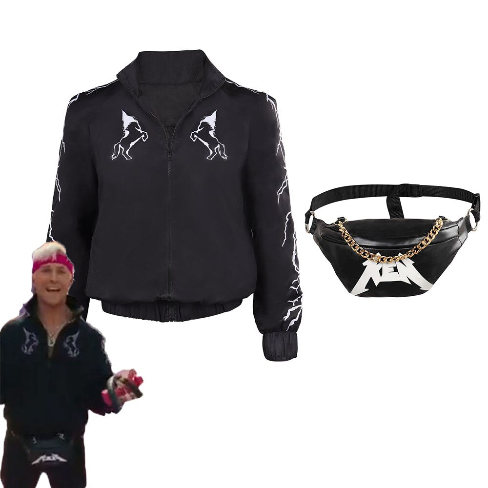 Ken Cosplay Fantasia Black Jacket Vest Headband Waist Bag Necklace Pants Barbier Costume Adult Men Halloween Carnival Party Suit Coat and Bag