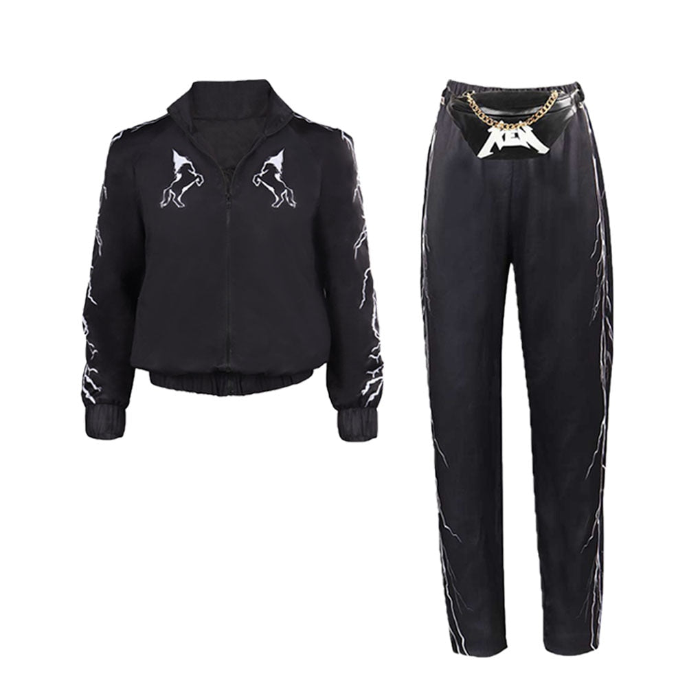 Ken Cosplay Fantasia Black Jacket Vest Headband Waist Bag Necklace Pants Barbier Costume Adult Men Halloween Carnival Party Suit Coat Pants Bag