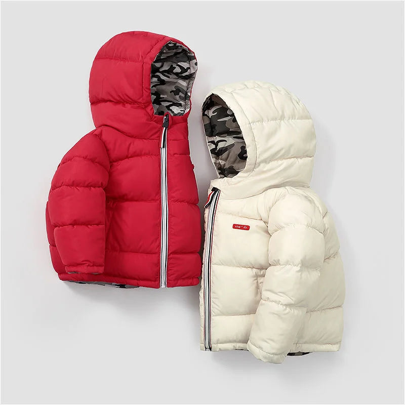 Kids Down Jackets With Double-sided Wearable Autumn Winter Boys Girls Warm Hooded Waterproof Coat 3-10 Years Clothes