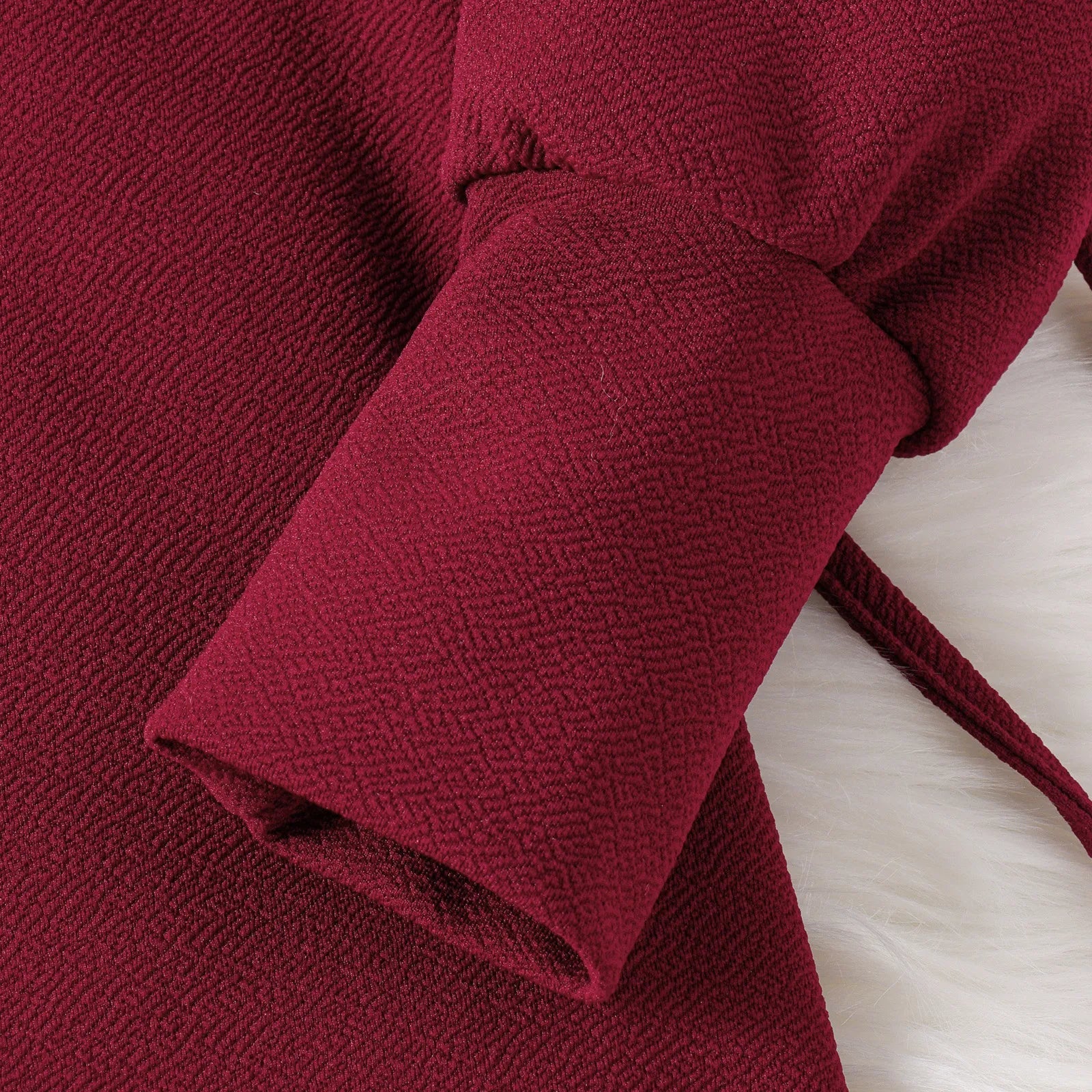 Kids Girls Dress Autumn Winter Girls Pearl Bubble Sleeve Texture Slim Fit Dress+Bow Decoration Bag 2Pcs Kids Clothes Girls Dress