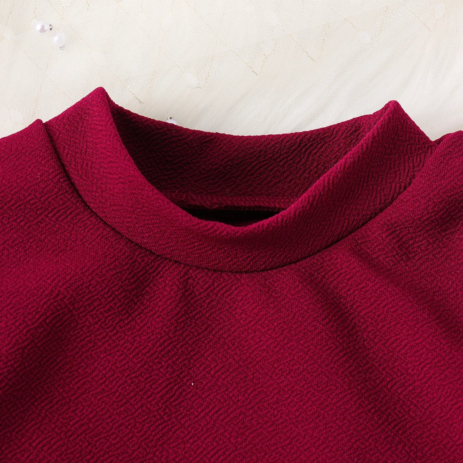 Kids Girls Dress Autumn Winter Girls Pearl Bubble Sleeve Texture Slim Fit Dress+Bow Decoration Bag 2Pcs Kids Clothes Girls Dress