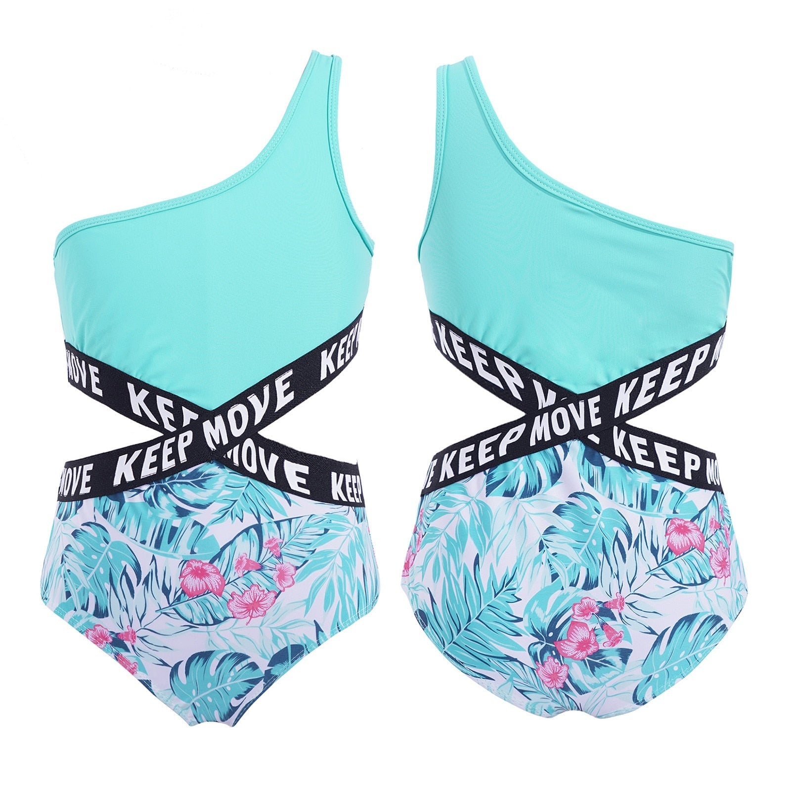 Kids Girls Swimsuit One-piece Swimming Costumes - Swimwear Beachwear Baby Girls Bathing Suits Cutout Monokini Green