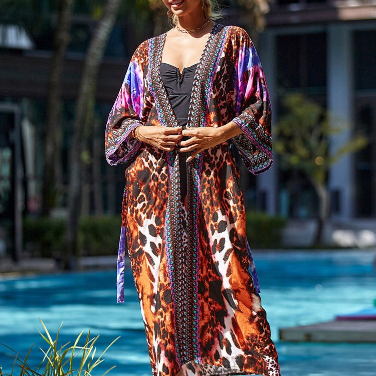 Kimono Swimsuit Cover-ups Pareo Tunic Beach Outfits Dress Sarong Boho PJ-57204 One Size