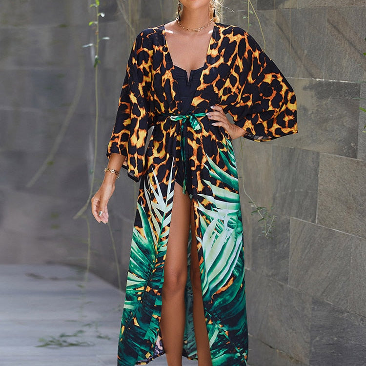 Kimono Swimsuit Cover-ups Pareo Tunic Beach Outfits Dress Sarong Boho PJ-57210 One Size