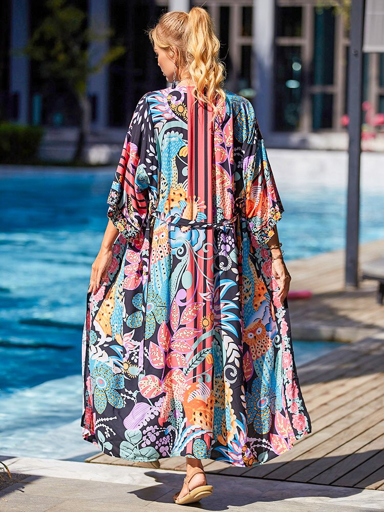Kimono Swimsuit Cover-ups Pareo Tunic Beach Outfits Dress Sarong Boho