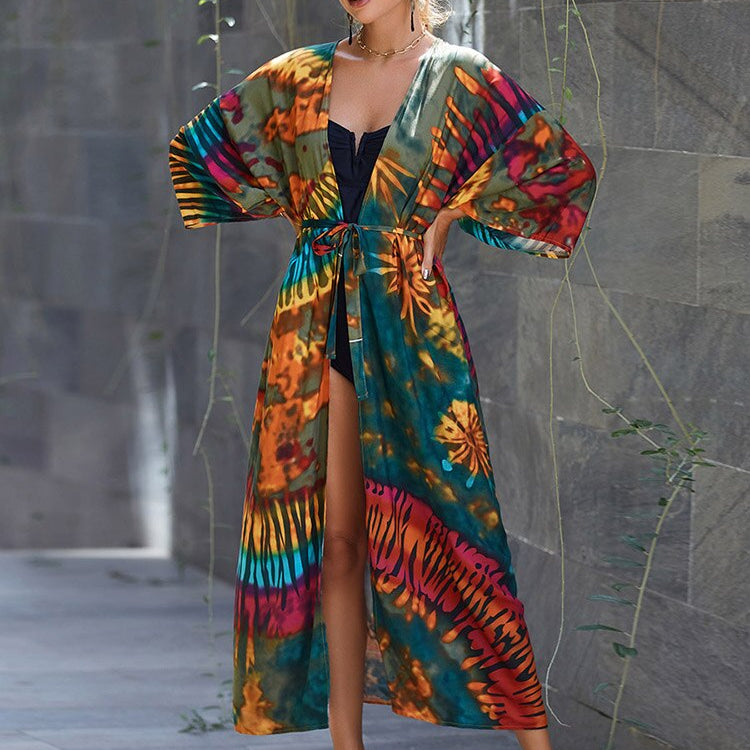 Kimono Swimsuit Cover-ups Pareo Tunic Beach Outfits Dress Sarong Boho PJ-57205 One Size