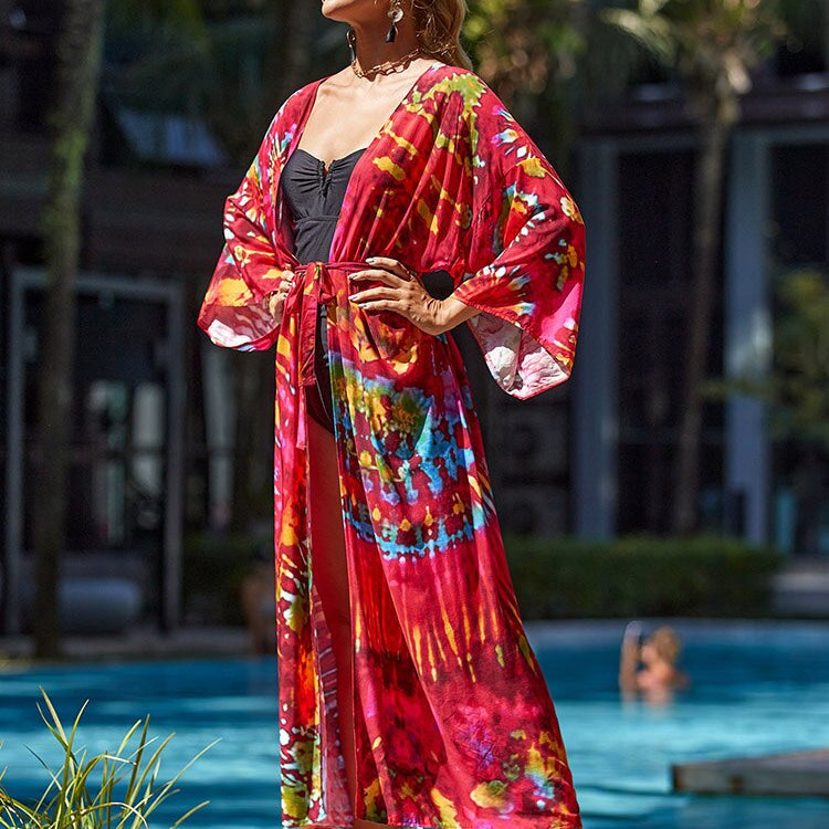 Kimono Swimsuit Cover-ups Pareo Tunic Beach Outfits Dress Sarong Boho PJ-57201 One Size
