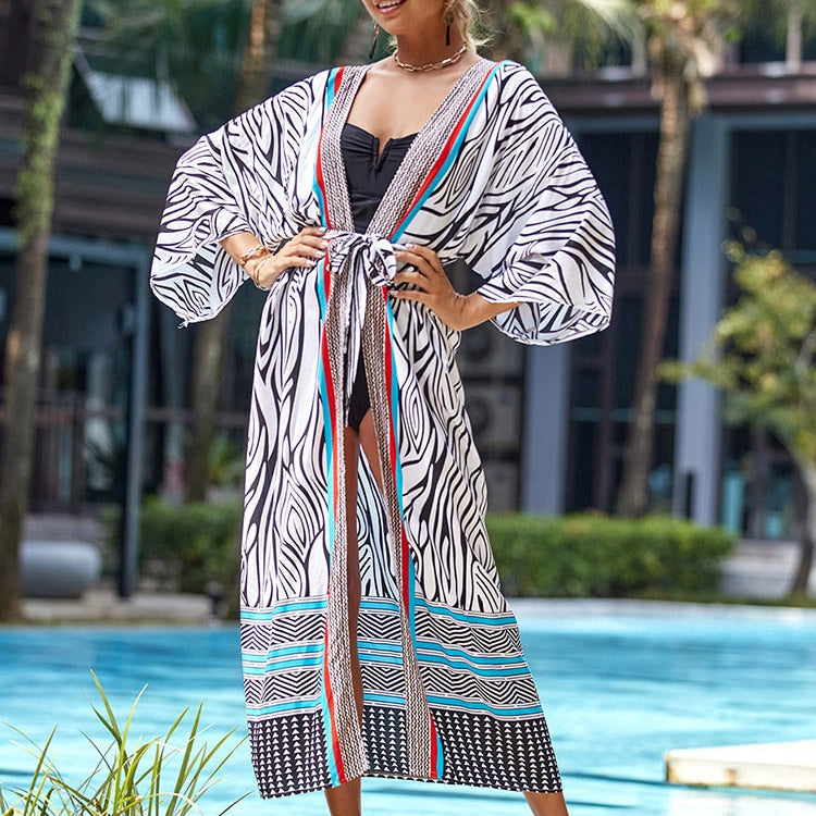 Kimono Swimsuit Cover-ups Pareo Tunic Beach Outfits Dress Sarong Boho PJ-57211 One Size
