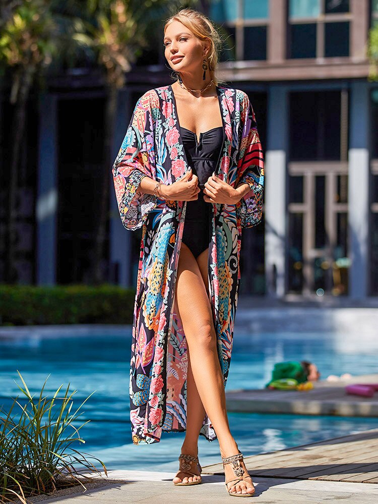 Kimono Swimsuit Cover-ups Pareo Tunic Beach Outfits Dress Sarong Boho