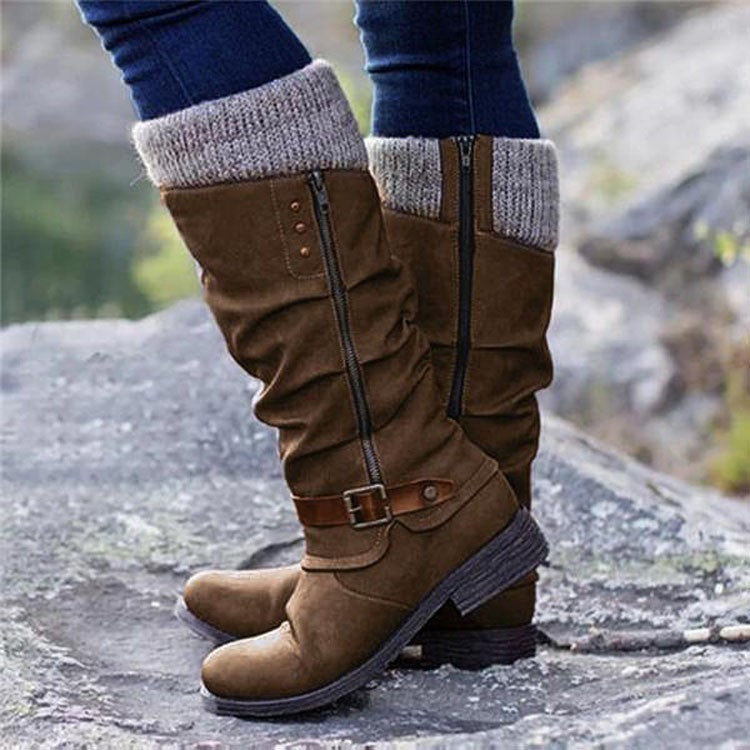 Knight Boots Autumn And Winter Women's Boots High Tube Plus Size Dark Brown