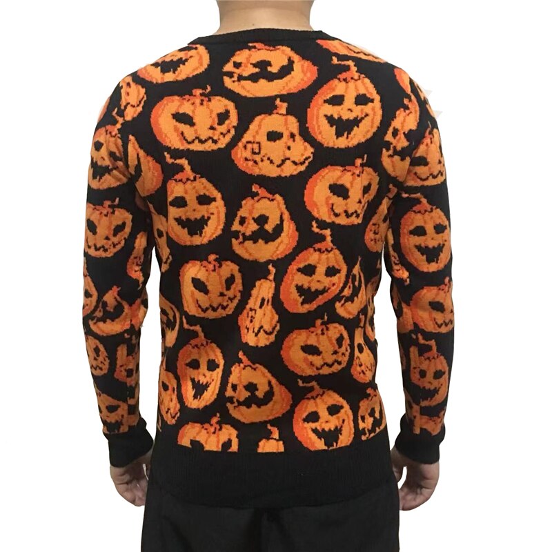 Knit 2022 Halloween Vintage Full Pumpkin Pattern Cosy Crewneck Cute Unisex Women and Mens Ugly Halloween Sweater