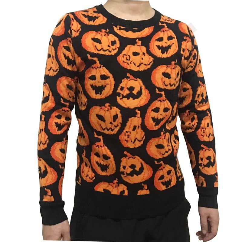 Knit 2022 Halloween Vintage Full Pumpkin Pattern Cosy Crewneck Cute Unisex Women and Mens Ugly Halloween Sweater