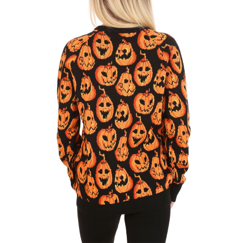 Knit 2022 Halloween Vintage Full Pumpkin Pattern Cosy Crewneck Cute Unisex Women and Mens Ugly Halloween Sweater