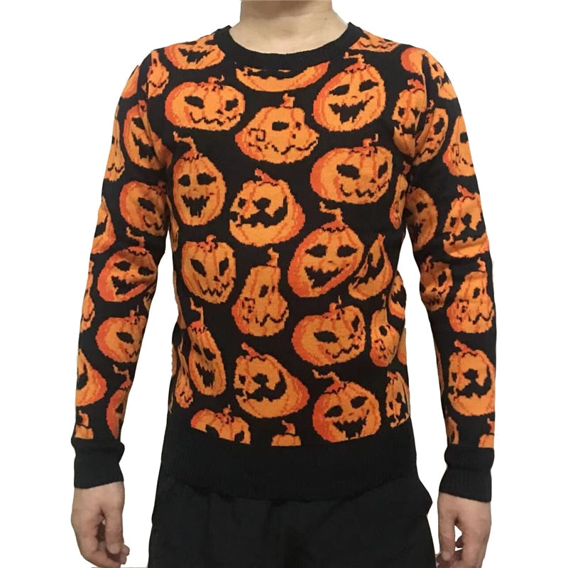 Knit 2022 Halloween Vintage Full Pumpkin Pattern Cosy Crewneck Cute Unisex Women and Mens Ugly Halloween Sweater Black China|Pack of 1