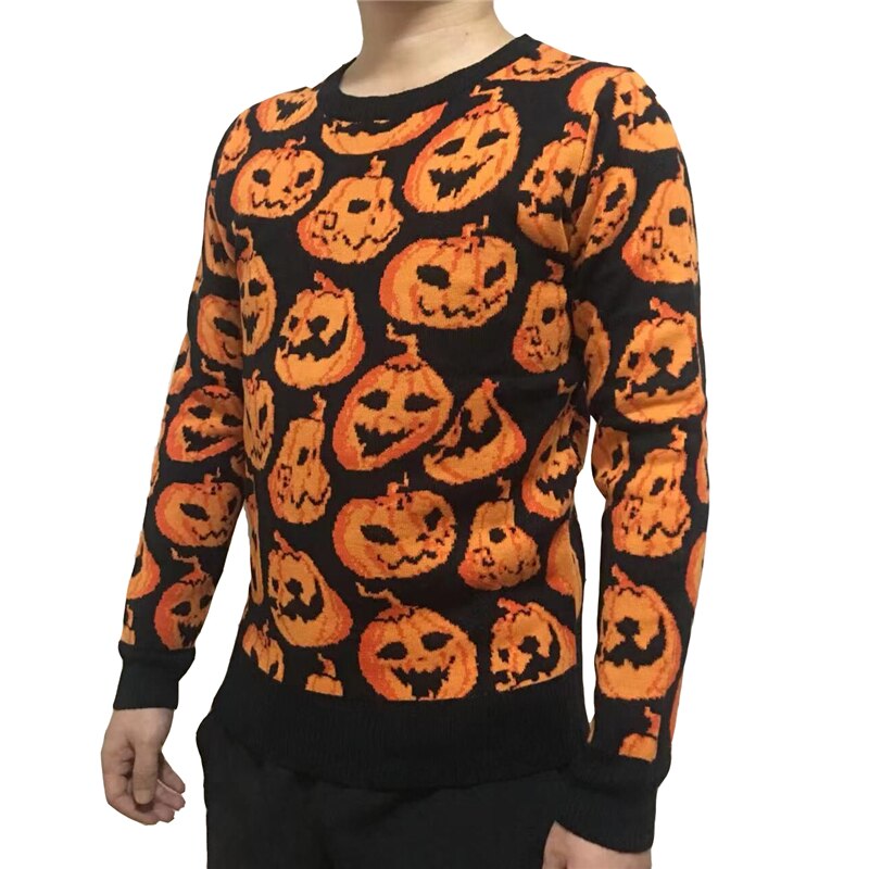 Knit 2022 Halloween Vintage Full Pumpkin Pattern Cosy Crewneck Cute Unisex Women and Mens Ugly Halloween Sweater