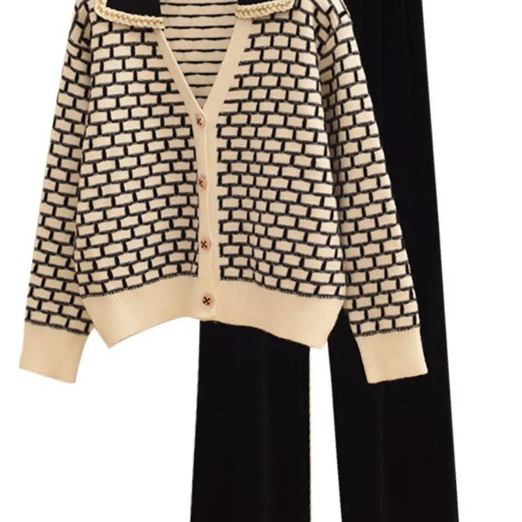 Knitted Elegant Sets Wide Leg Pant Sets Knitted Cardigan Set 2024 Autumn Korean Fashion Sweat-shirt 2 Piece Sets Womens Outifits