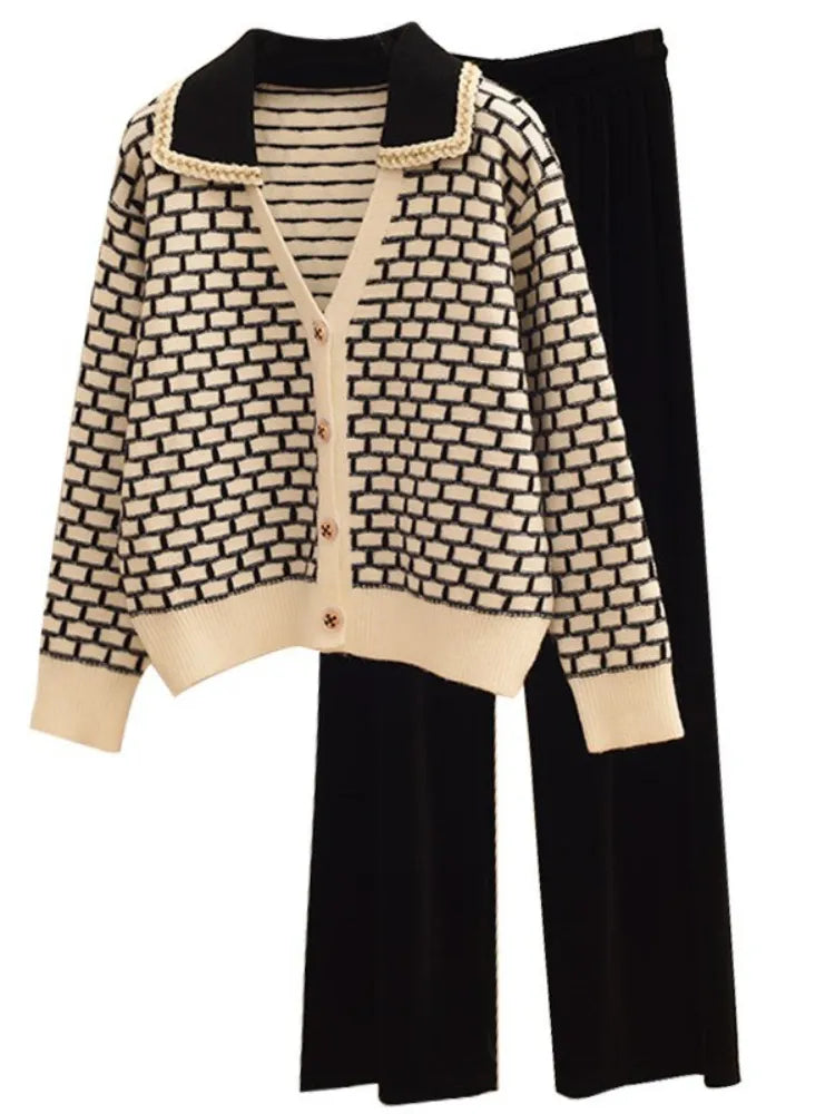 Knitted Elegant Sets Wide Leg Pant Sets Knitted Cardigan Set 2024 Autumn Korean Fashion Sweat-shirt 2 Piece Sets Womens Outifits