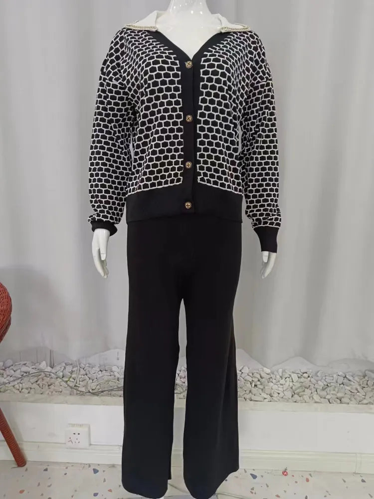 Knitted Elegant Sets Wide Leg Pant Sets Knitted Cardigan Set 2024 Autumn Korean Fashion Sweat-shirt 2 Piece Sets Womens Outifits