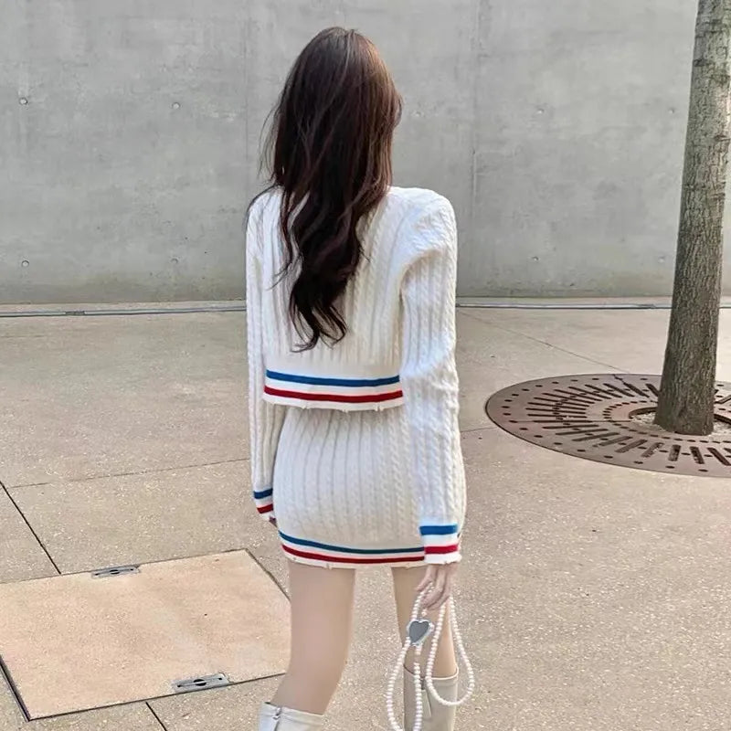 Knitted Sweater 3 Piece Sets Women Elegant Casual Sexy Sweater Skirt Set Female Korean Fashion Cardigan Kawaii Skirt Suit Woman