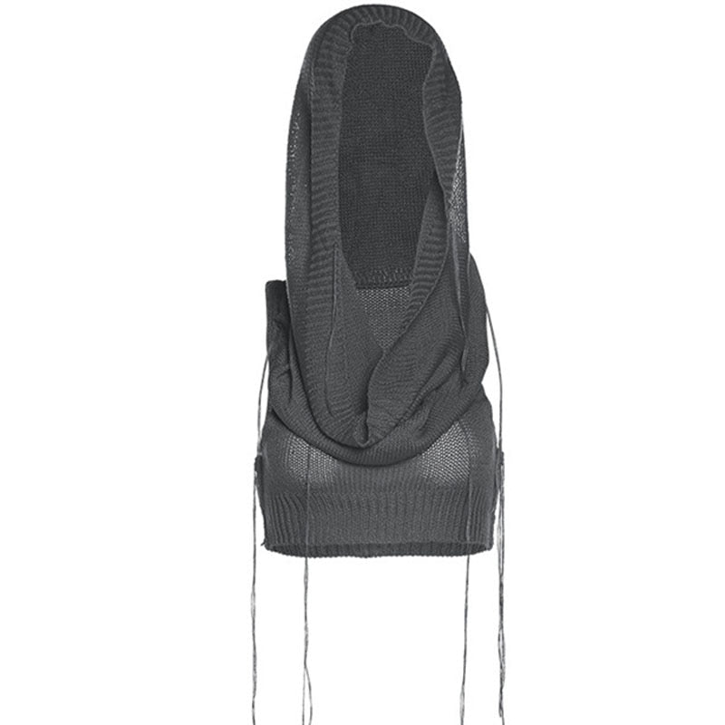 Knitted Y2k Hooded Crop Top Women Summer Sleeveless Off Shoulder T Shirt Top 2024 Hooded Tee Street Wear Fashion White Yuqung Dark Grey