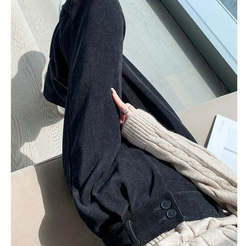 Korean Fashion Women's Pants Winter Plus Velvet Wide Leg Pants Casual Woman Pant High Waist Straight Women Loose Trousers