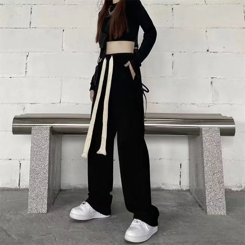 Korean Style Loose Knit Sweater Cardigan White Shirt Blouse Casual Pants Three Piece Elegant Women's Pants Set Winter Outfits only black pants
