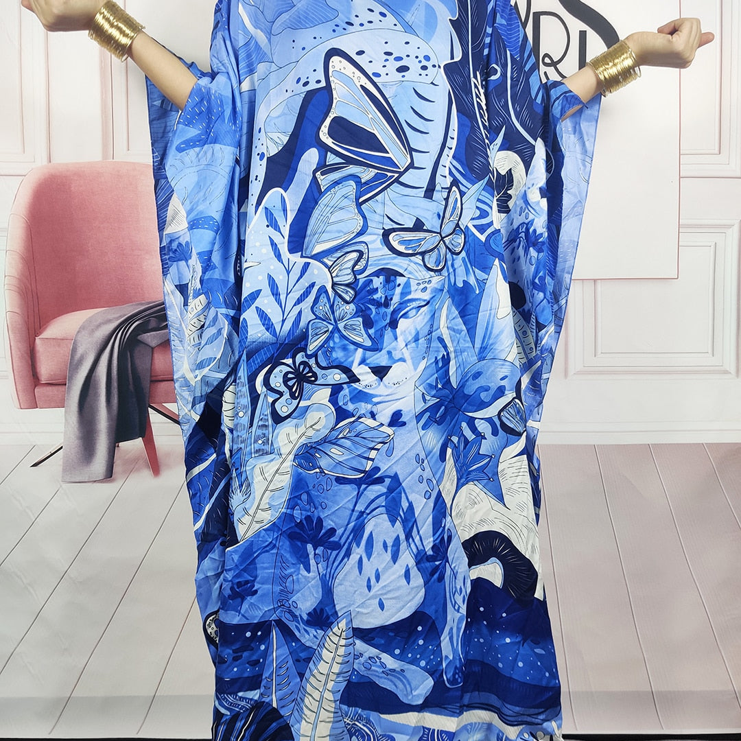 Kuwait Fashion - 2024 Summer Boho Loose Silk Kaftan Maxi Dress Oversized African Muslim Lady Abaya color 1 One Size